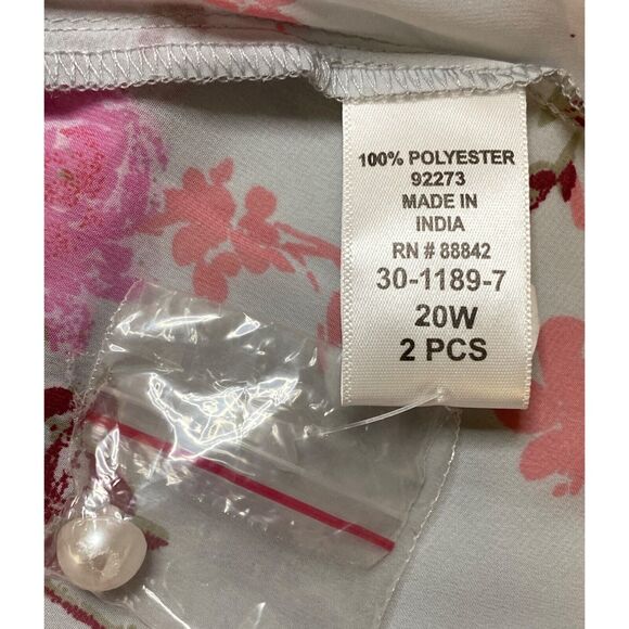 New Roaman's 2 Pcs Tunic Blouse Set Sz 20 Pearl Grey Blooming Rose Button Front - Picture 11 of 14